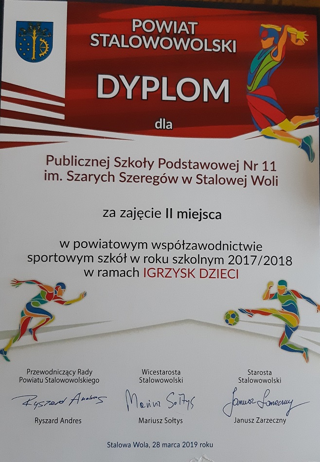 II miejsce w powiatowym współzawodnictwie sportowym  szkół w roku szkolnym 2018/19